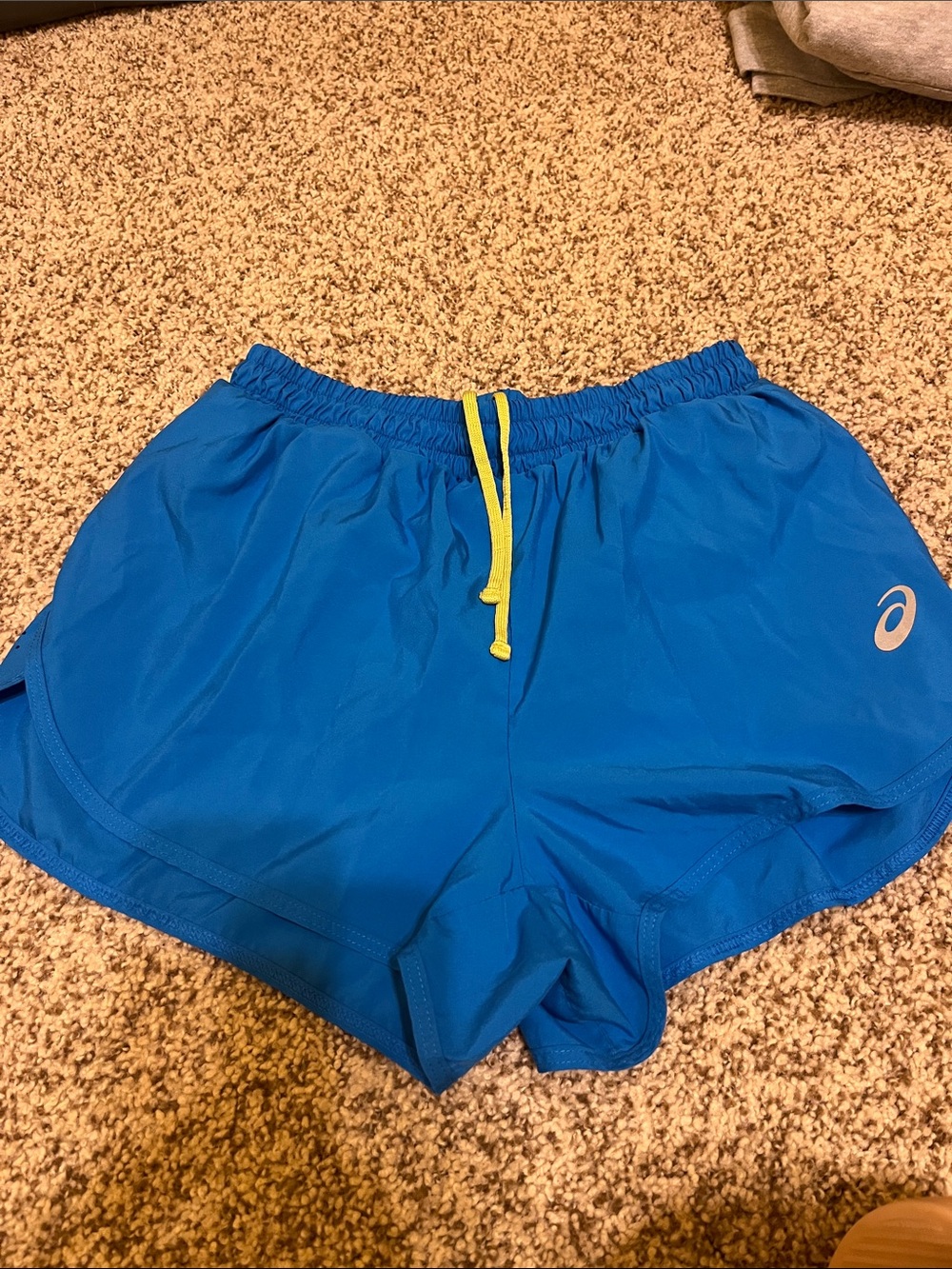 ASICS Men’s Bright Blue Athletic Shorts with Yellow Drawcord